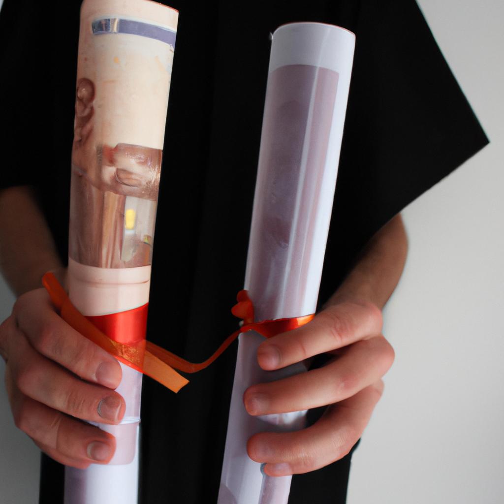 Person holding diploma and money